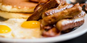 Eggs, Sausage, OJ, & Pancakes